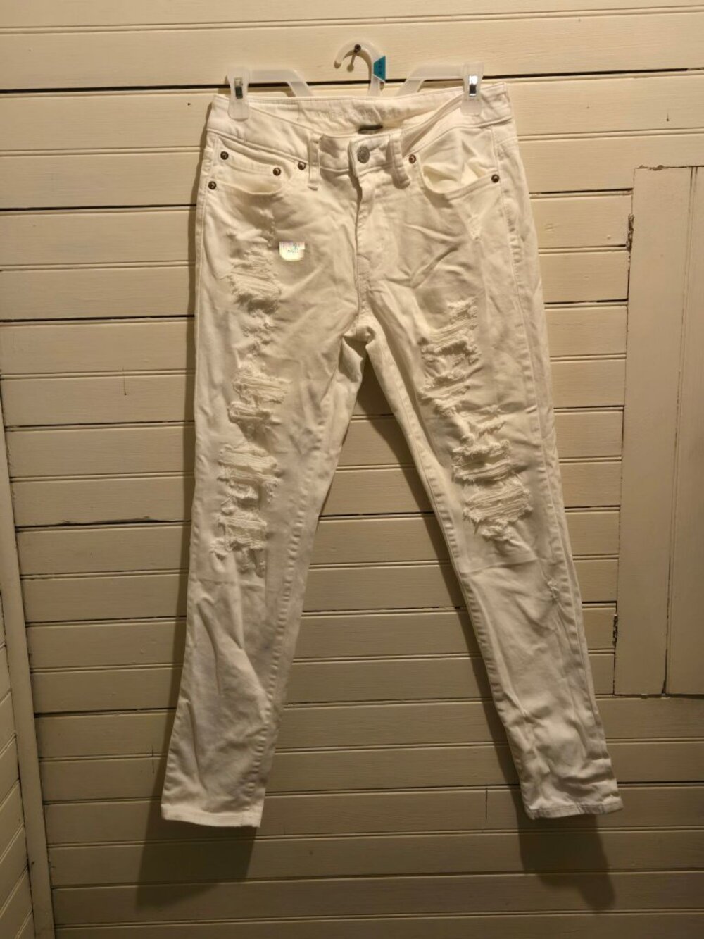 American Eagle Jeans Mens 28x30 White Distressed Skinny Slim Stretch Ripped